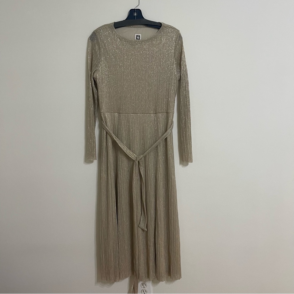 Anne Klein gold maxi dress.